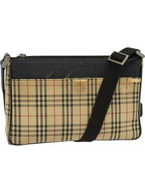 BURBERRY Nova Check Shoulder Bag Canvas Beige Silver